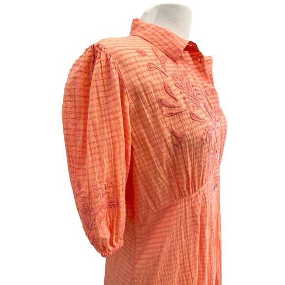 Johnny Was Orla Cotton Shirt Dress PeachPink Vintage Look XS Feminine Embroidery - Picture 7 of 13